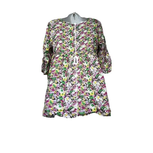 Free People Peplum Floral short sleeve button up Top blouse Size S - Picture 5 of 8